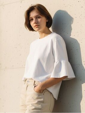 Elegant White Women's Bell Sleeve  Blouse Top Large